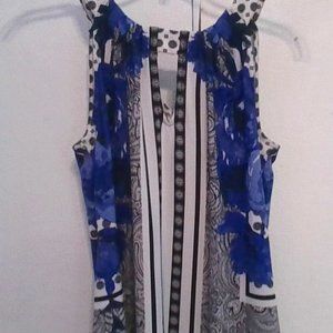 INC Elegant Wide Neck Tank with Sexy Key Hole in Blue Floral Size S